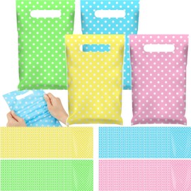 Kolldenn 48 Pieces Plastic Easter Gift Bags with Handle Bulk Polka Dot Favor Bags Pastel Treat Goodie Candy Wrapping for Easter Spring Party Supplies Decoration