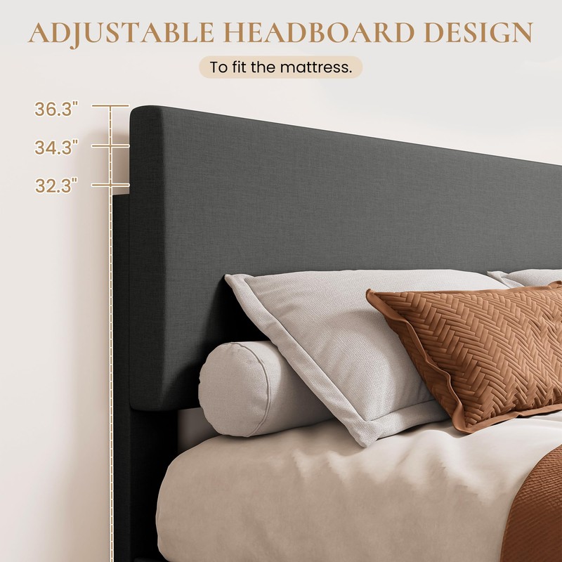 SHA CERLIN Dark Grey King Platform Upholstered Bed Frame with