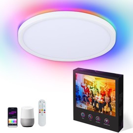 VocgoUU 16 Inch Smart Ceiling Light RGB Work with Alexa, Remote Control, WiFi and Tuya App - Color Changing Low Profile Dimmable LED Flush Mount Light Fixture for Bedroom, Living Room, White