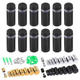 Swpeet 12 Sets 1/2" x 1-1/5" Black Stainless Steel Standoff Screws, Wall Standoff Mounts Glass Acrylic Nail with Screws and Wall Anchors, Mounting Glass Hardware for Hanging Picture Frame