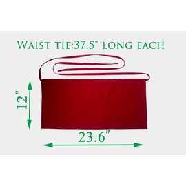 SEW UR LIFE (2SET Resist Water 3 Big Pockets Red Waist Server Apron Kitchen Restaurant Bistro Cafe Bar Pub Bakery Unisex Half Aprons for Chef, Baker, Servers, Waitress, Waiter（Thin Straps