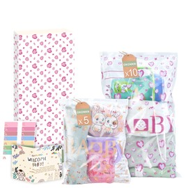OKONKN 15 Piece Baby Storage Bags - 10 Large & 5 Small Reusable Bags for Hospital & Travel - Baby Essentials & Gift Idea for Mum to Be (Heart/Carrot)