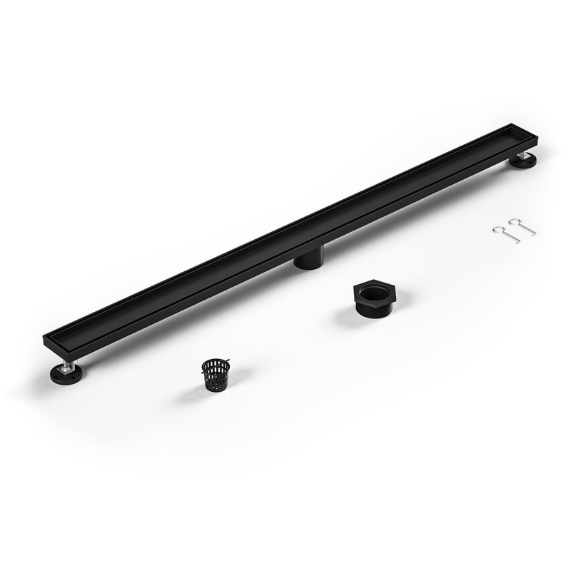 Bernkot Linear Shower Drain 42", Matte Black Floor Drain with