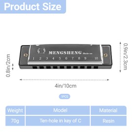 Harmonica C Key 10-Hole Diatonic Mouth Organ, Compact Harmonicas for Adults & Beginners, 20-Tone C Harmonica with Case, Classic Blues Folk Harmonica for Students & Practice
