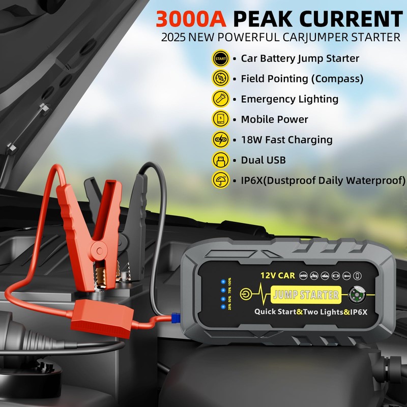 A5 Ultra Safe Car Jump Starters 3000A，Jump Starter Battery Pack