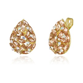 Clearine Clip-On Earrings Sparkle Rhinestones Marquise Cluster Drop Crystal Earring for Women, Wedding Party Prom Jewellery Champagne Gold-Tone