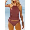 Beachsissi Women's Two-Piece Swimsuits, Padded, Side Drawstring, Swimwear, Halterneck Leopard
