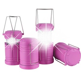Lichamp 4 Pack Pink LED Camping Lanterns, Battery Powered Camping Lights LED Super Bright Collapsible Flashlight Portable Emergency Supplies Kit, A4PK