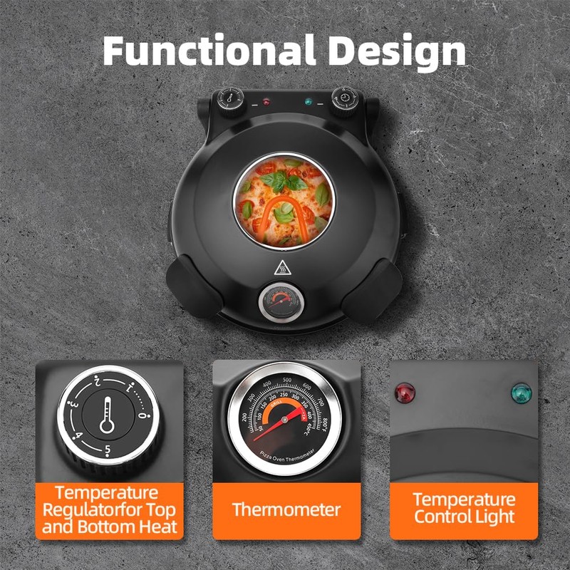 YIBAKE Electric-Pizza-Oven-Indoor, 12 Inches Countertop Cooker,800℉ Electric Pizza Maker, Ceramic