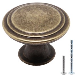 SWZHAI Cabinet Knobs Antique Brass 10 Pack, Round Cabinets Knobs 1.2 inch Bathroom Knobs for Cabinets Kitchen Cabinet Door Knobs Cupboard Knobs for Dresser Drawers Cabinets