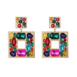 Clearine Art Deco Sparkly Rhinestone Square Statement Dangle Earrings for Women Multicolour Gold-tone
