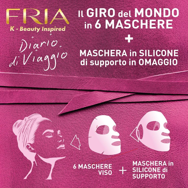Fria K-Beauty Diario di Viaggio, 6 Maschere Viso Tessuto Biodegradabile