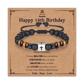 Gneckrine 18th Birthday Gifts for Men, Birthday Gifts for Men, Birthday Present for Boyfriend Son Grandson Nephew, Black Beaded Bracelets Cool Stuff