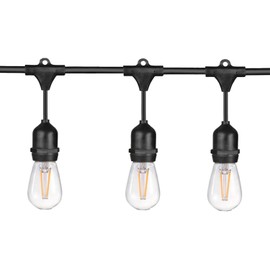 Sunlite 48ft Outdoor String Lights, 1.5W Commercial Grade, Waterproof, Linkable Strands, UL Listed, 15 Hanging Sockets, Shatterproof LED Edison Bulbs Included, 2700K Soft White