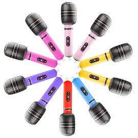 BLMHTWO Pack of 10 Inflatable Microphone, Toy Microphone, Inflatable Microphone, 25 cm, Inflatable Microphone, Party Accessories, Children's Toy, Inflatable for Carnival Theme Party (Random Colours)