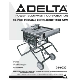 Delta 36-6020 10" Portable Contractors Table Saw Instructions Manual