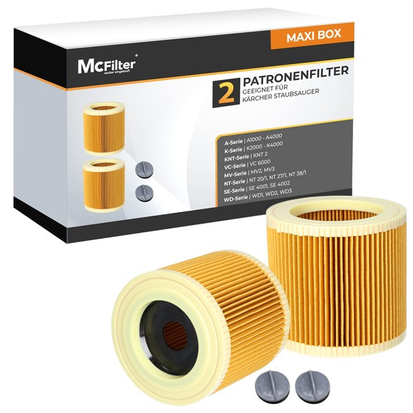 McFilter | 2x Filtre à cartouche compatible avec aspirateur Kärcher WD1 WD2 WD3 3.200 3.500 P Premium Extension Kit MV2 MV3 A2054 A2101 A2254 A2604 SE 4001 SE 4002 | Remplace 6.414-552.0 -547.0-772.0