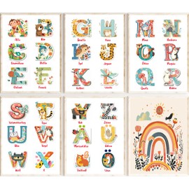 Set of 6 Posters, Learning Posters ABC for Children's Room, Alphabet Poster with Funny Animals, Ideal for Kindergarten, Preschool & Primary School, Promotes Playful Learning, Dreamy Doodles®