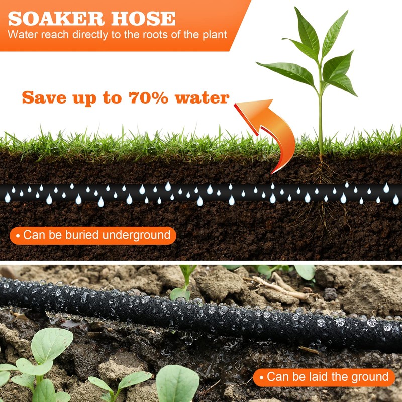 Soaker Hose 100 FT for Garden with 5/8" Diameter Irrigation