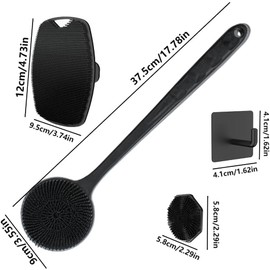 Juego de tres cepillos de baño: mango extralargo, cerdas extralargas, enjabonado sin esfuerzo, ideal para frotar la espalda, incluye gancho para colgar, cepillo de baño, cepillo de limpieza facial. (3pcs Bath Brush Set-Black)