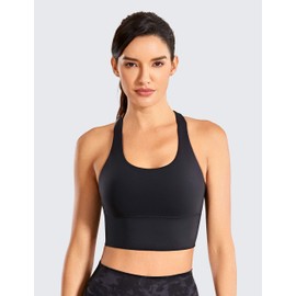 CRZ YOGA Women's Longline Sports Bra Without Underwire Padded Bra Top Wirefree Padded Yoga Crop Tops, black