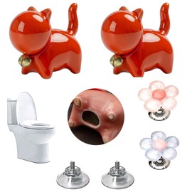 YOUDMEARUD Toilet Floor Bolt Caps with Ceramic Cat Decor & Flower Flush Buttons - Quick Install Rust-Proof Bathroom Upgrade, Hand-Painted Unique Design