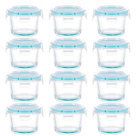 Mini Glass Food Storage Containers - 12 Pack 5 oz Small Glass Jars with Locking Lids - Airtight Food Containers - Freezer, Microwave, Dishwasher Safe