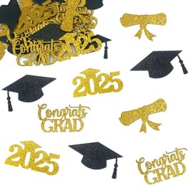 100 Pcs 2025 Graduation Decorations Confetti,Confetti Party Table Decor Black Gold Glitter Sprinkles Scatter，Prom Decorations 2025,Graduation Party Favors for Prom Home College School Decor