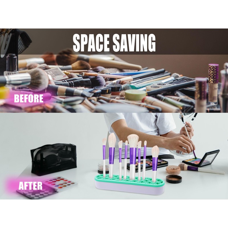 GDFYMI 2Pcs Silicone Makeup Brush Holders Green Purple Stand Makeup