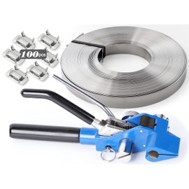 Steel Strapping Banding Coil Kit - Packaging Banding Tool - Tensioner&Cutter, 3/4" * 100Ft S304 Banding Coil, 100pcs Steel Buckles, Full Strapping Solution for High Tensile Heavy Duty Packaging