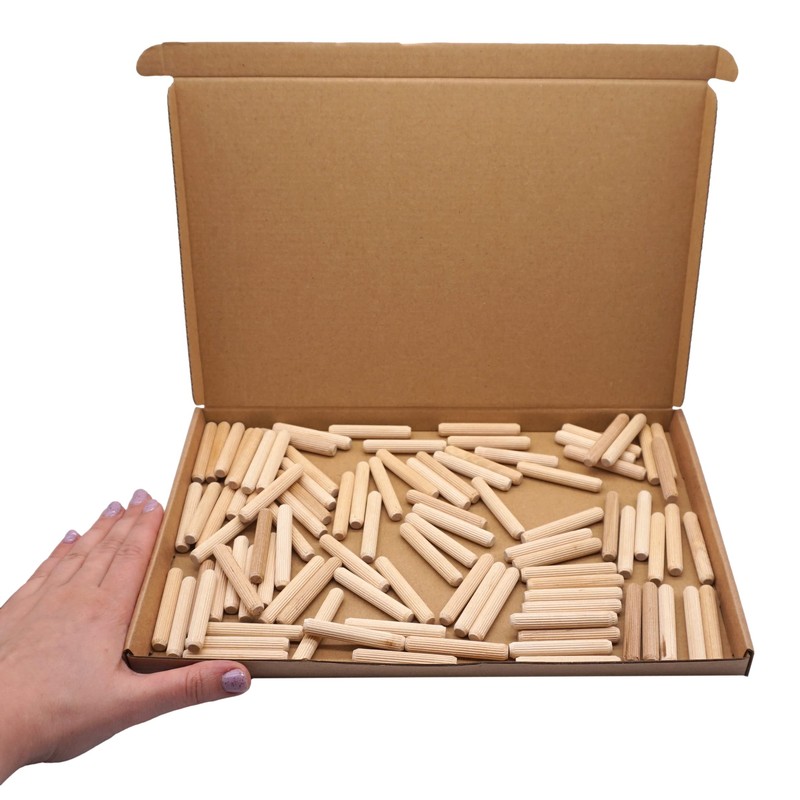 (Pack of 100) Wooden Dowels 8x50mm Solid Birch Wood Groove
