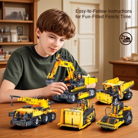 Aotonow 5-in-1 STEM RC Engineering Vehicle Building Set for Boys Ages 8-14, Technic Construction Toys Kits with Remote Control, Birthday Gift for Kids & Teens
