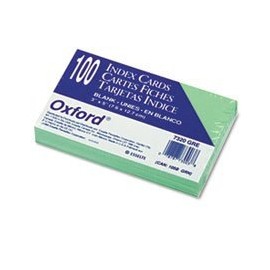 5 X Oxford(R) Colored Recycled Index Cards, Unruled, 3in.x 5in., Green, Pack Of 100