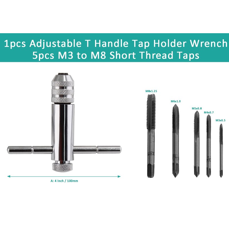 Aracombie 1pcs Adjustable T Handle Tap Holder Wrench with 5pcs