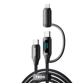 TRON 2-in-1 USB-C to A-C Braided Cable | 100W LED Display 5FT