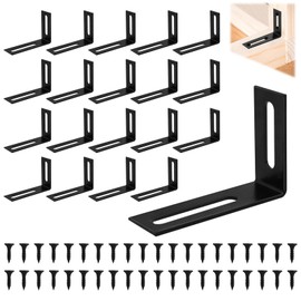 WYYFXY® Pack of 20 Angle Connectors, Black, L Angle Slotted Hole 60 x 40 mm, Metal Angle, 90 Degree Corner Bracket, Stainless Steel Mounting Angle with Screws for Table, Bookcase, Cabinets