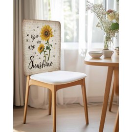 Jeomia Chair Back Covers Set of 4, Country Sunflower Bee Sunshine Quote Removable Burlap Linen Chair Slipcovers Sets Kitchen Chair Covers for Dining Chairs 20 x 19 Inches Vintage Letter