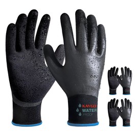KAYGO Waterproof Work Gloves for Men and Women with Double Latex Coated, Non-Slip Super Grip for Gardening Car Washing Fish Cleaning (Black, M, 3 Pairs)