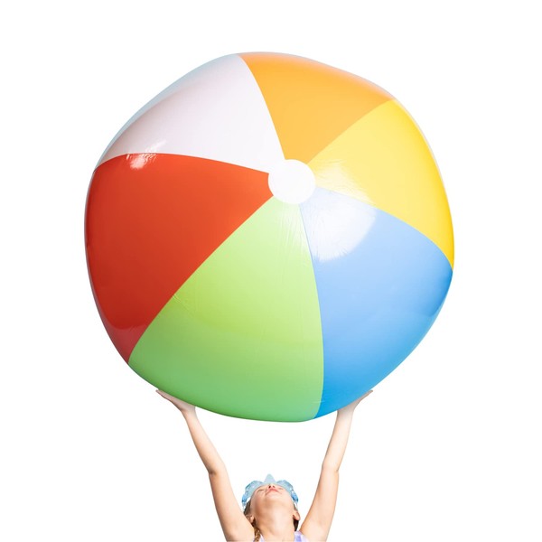 Top Race 5' Large Beach Balls - Giant Rainbow Color, Oversized Blow Up Plastic Game for Kids and Adults - Inflatable Ball to Bring at Pool and Beach Parties
