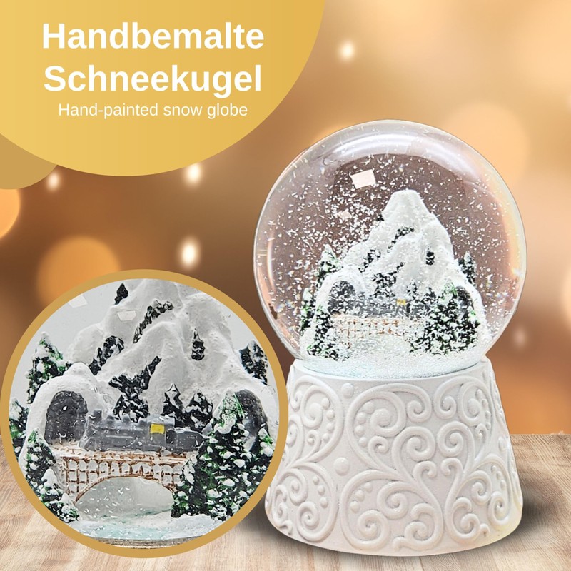 Snow Globe Christmas Music Box | Snowy Mountains with Bridge
