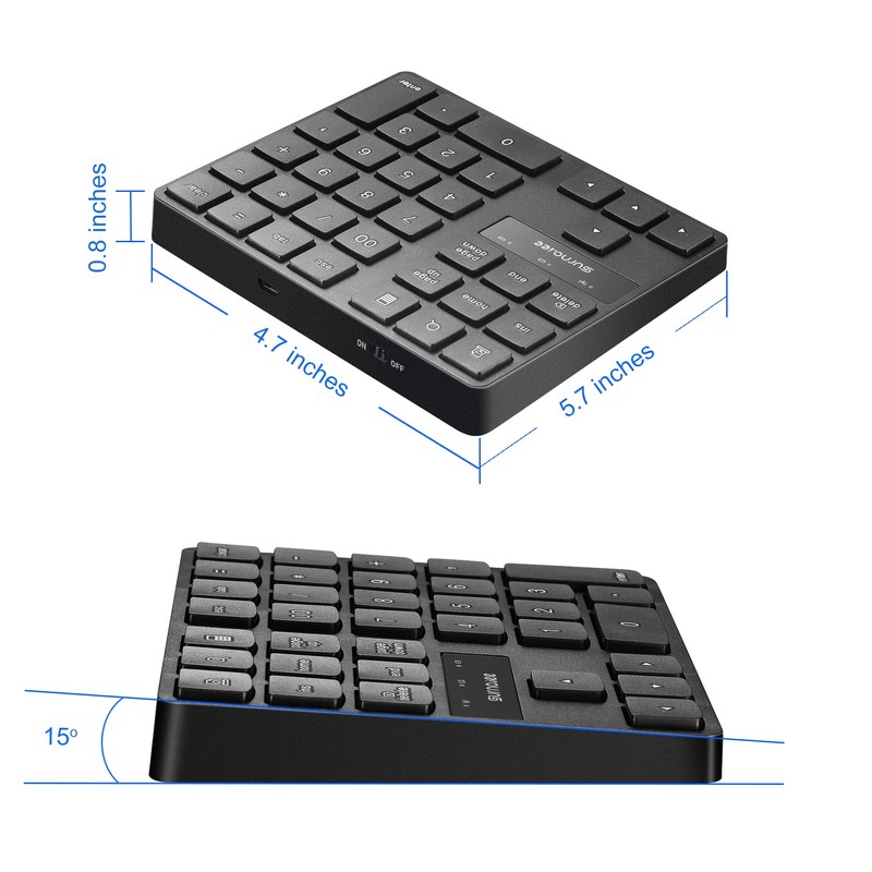 SurnQiee Teclado numérico inalámbrico, almohadilla numérica recargable de 2,4 G,