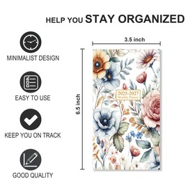 2025-2027 Mini Pocket Planner – July 2025 to June 2027, 3.5" x 6.5" Saddle-Stitched Monthly Calendar with Notes Pages – Compact Organizer for Purse, Office & Travel,Colorful Large Flower