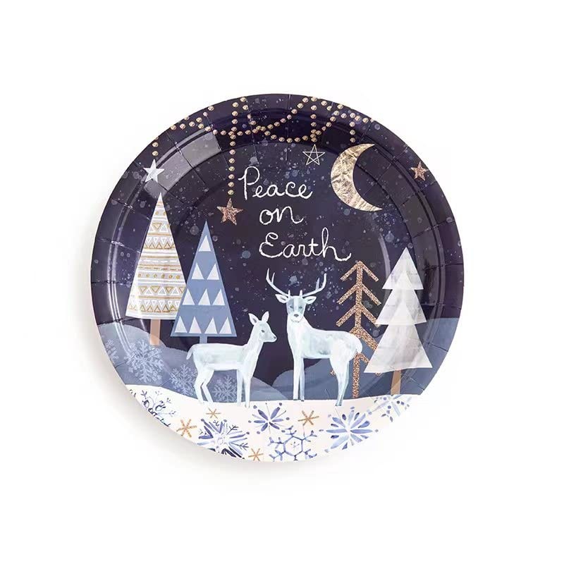 50pcs Disposable Christmas Party Paper Plates in 5 Assorted Designs