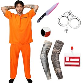 Prisoner Costume Men's Orange Prisoner Prisoner Outfit Convict Jumpsuit Prison Women's Criminal Jumpsuit Prisoner Robber Cosplay Carnival (L)