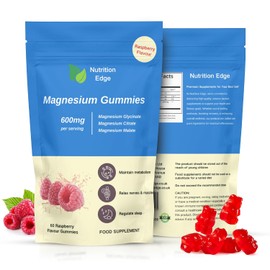 Magnesium Gummies - 600mg Triple Complex (Glycinate, Citrate, Malate) - 60 Vegan Gummies (1 Month Supply) - Natural Raspberry Flavour for Relaxation & Muscle Support