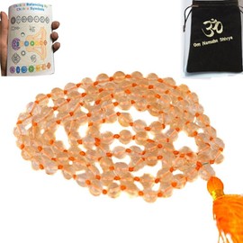 Powerful Citrine Mala 6 mm Prayer Beads Yoga Jewlery 108+1 Buddhist Nirvana Japa Mala Necklace - for Abundance and Highly Vibrational Positive Energy