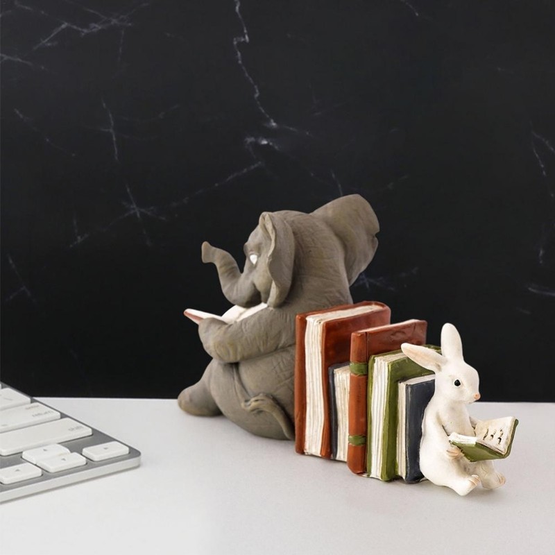 Elephant and Rabbit Statue Bookend Figurines Ornaments Resin Animal Figurines