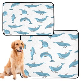 YETTASBIN Cute Dolphin Washable Reusable Dog Cat Pee Pad, Pet Creat Mat with Non-Slip Bottom for Large Small Medium Dogs Cats, Absorption Leakproof Pet Training Pad for Food and Water, M+L