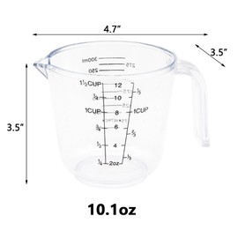Plastic 1 ½ Cup Measuring Cup Stackable Liquid Measuring Cup with ML and Cups Measures