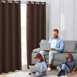 HOMEIDEAS Chocolate Brown Blackout Curtains for Bedroom 52 X 96 Inch Length 2 Panels Set Room Darkening Curtains/Drapes, Soundproof Thermal Grommet Window Curtains for Living Room